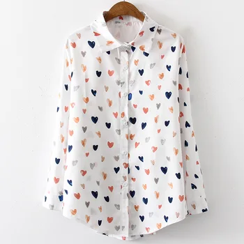 

Women Casual Long Sleeve Love Heart Print Shirt Tops for Spring Autumn EIG88