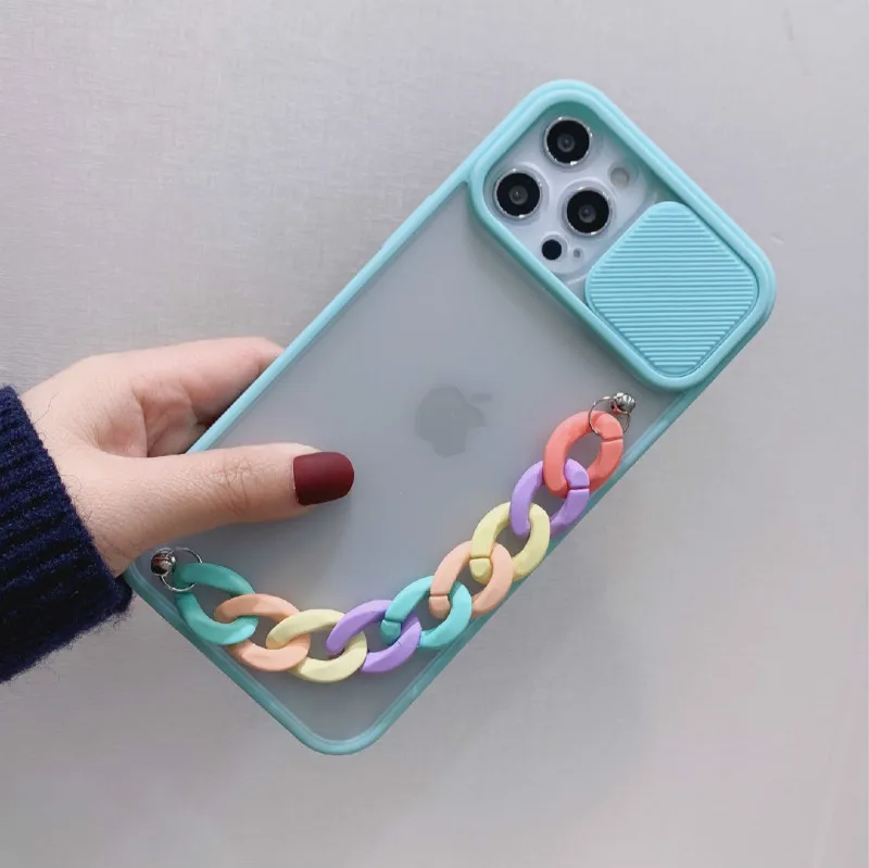 Slide Camera Lens Protection Phone Case for huawei P Smart 2021 Y7A 3D Wrist Chain phone case for huawei y7a y 7a p smart 2021 waterproof case for huawei Cases For Huawei
