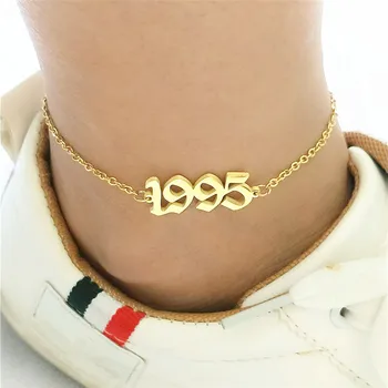 

Stainless Steel Birth Year Anklets Gold Old English Number 1995 Ankle Bracelet Foot Chain Party Accessories For Kids Gift