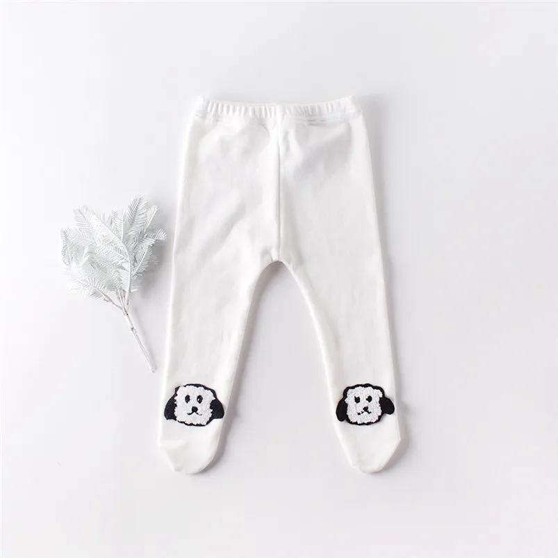 Милые колготки для новорожденных с вышитой овечкой; осенние мягкие хлопковые детские штаны для маленьких мальчиков; чулки; детские колготки; леггинсы - Цвет: white