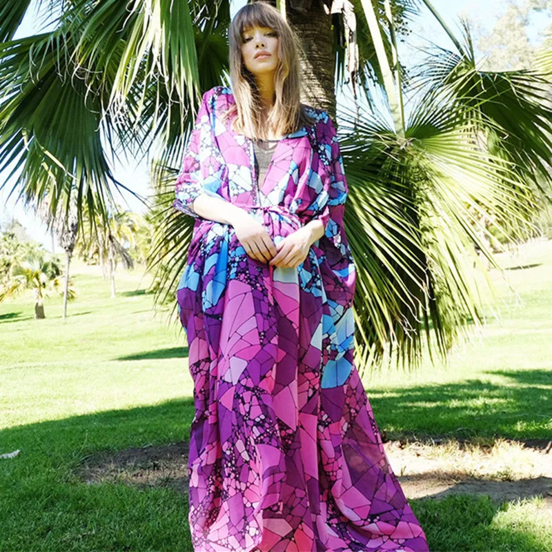 

Women Floral Kimono Cardigan Ladies Bikini Cover Up Elegant Beach Dress Elegant Playa Transparent Beachwear Bathing Suits