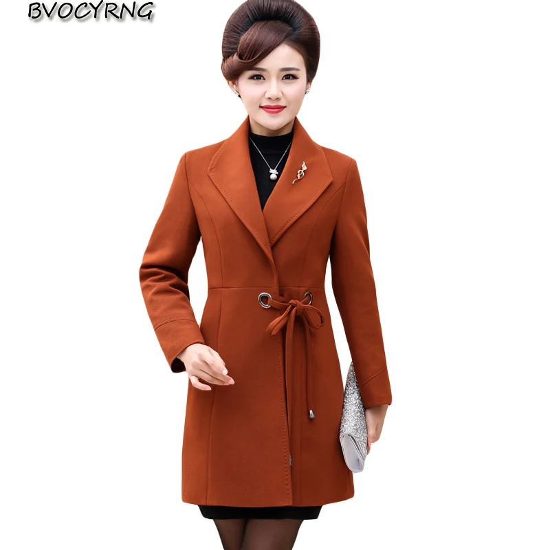 Plus size woolen coat female fashion spring autumn wool parka color tops 2019 new Middle-aged clothes women slim trench A1436 | Женская