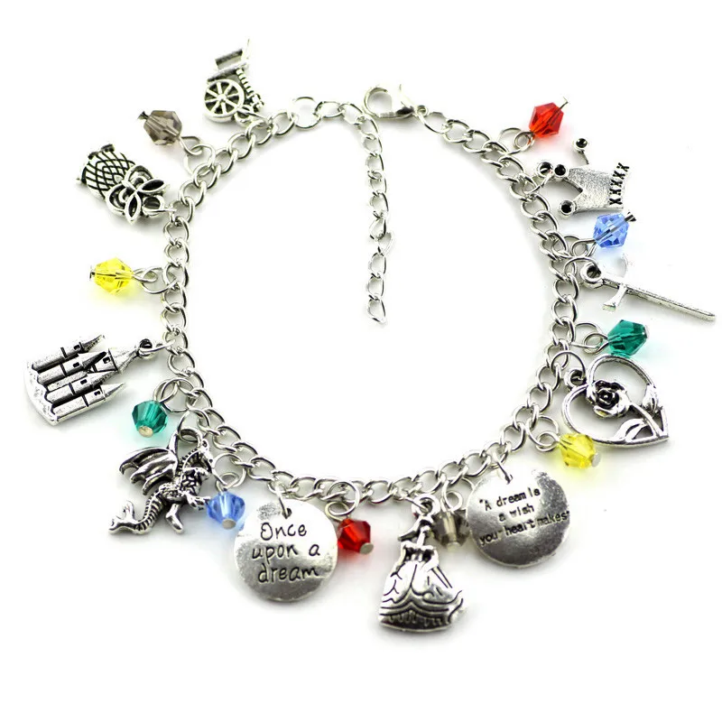 Браслеты "Красавица и Чудовище" для женщин и мужчин ювелирные изделия аксессуары замок принцесса Сова Роза Кристалл Подвески Браслет