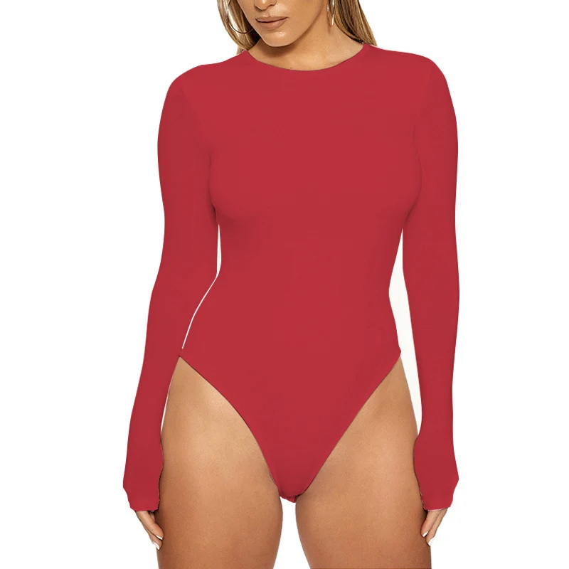 Body negro Sexy para mujer, monos de manga larga, mono ajustado liso, traje deportivo informal de talla grande