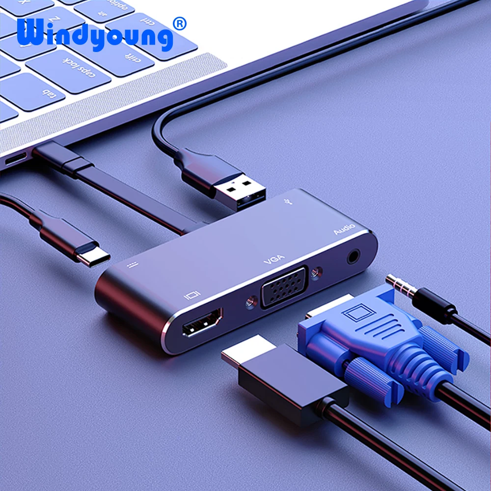 Tipo-C A 4K Hdmi Vga Usb 3.0 Usb-C Hub 3.5 Adattatore Audio Aux Jack Usb 3.1 Pd Per Macbook Samsung S9 Dex Huawei P30 Tv Proiettore