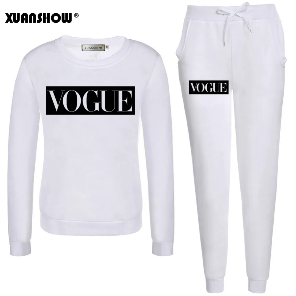 XUANSHOW Spring Autumn Women Set VOGUE Letter Print Sweatshirt+Pants Long Sleeve Tracksuits Two Piece Suit Sportswear Outfit 5XL