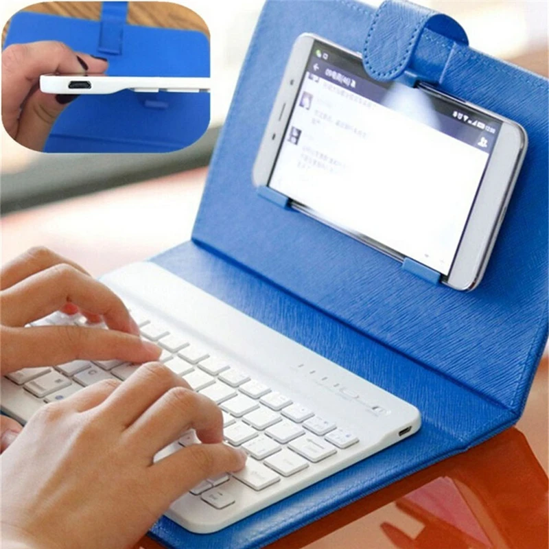Mini teclado sem fio bluetooth, suporte caso