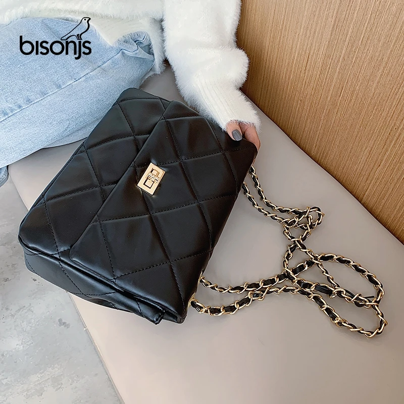 

BISONJS Small Chain PU Leather Crossbody Bag for Women 2020 Branded Trending Quilted Designer Handbag Trend Luxury Lock Hand Bag