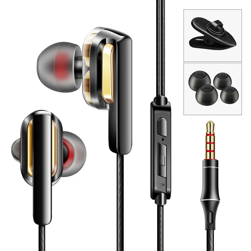 Двойные динамические наушники проводные для телефона Handfree Meizu Sony Bass Спортивная
