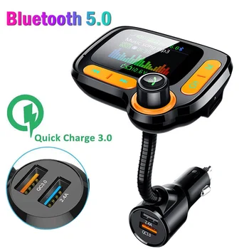 

Konrisa FM Transmitter Modulator Aux Output QC3.0 Bluetooth 5.0 Handsfree Car Kit 5EQ Music Player 2 USB Port Support USB Driver