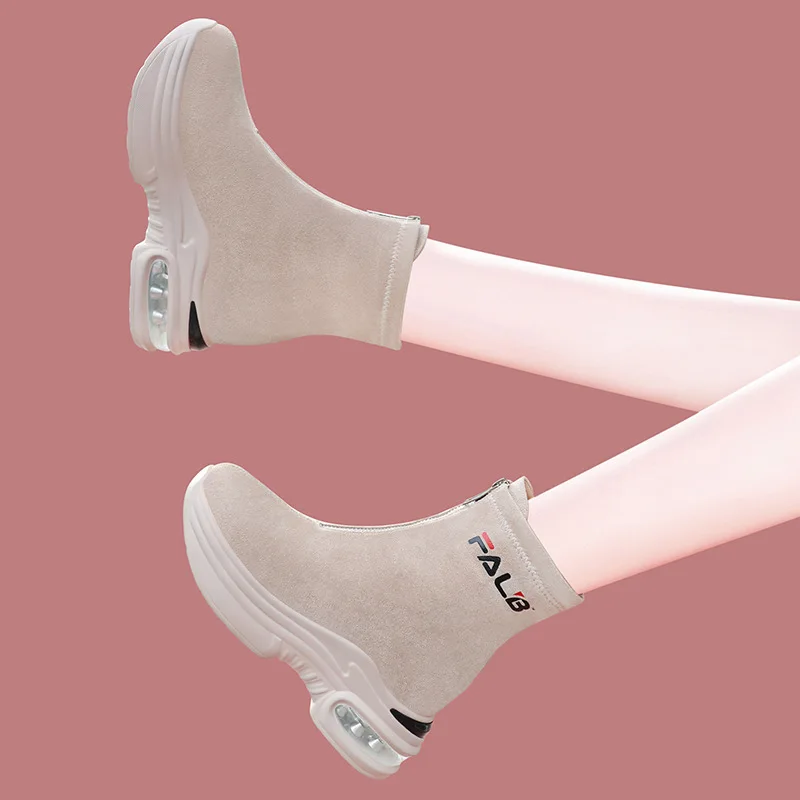 

Front Zipper Short Boots Women's 2019 Autumn And Winter New Style Thin Boots plus Velvet Elevator Women's Casual Sports Shoes Bo