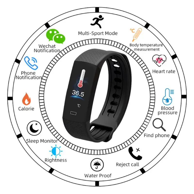 

B6W Smart Bracelet Body Temperature Watch Waterproof Smart Band Watch Blood