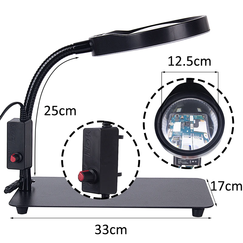  Desk Magnifying Glass With Led Lights Support Lamp Electronic illuminated Magnifier For Reading Pho - 4000068132556