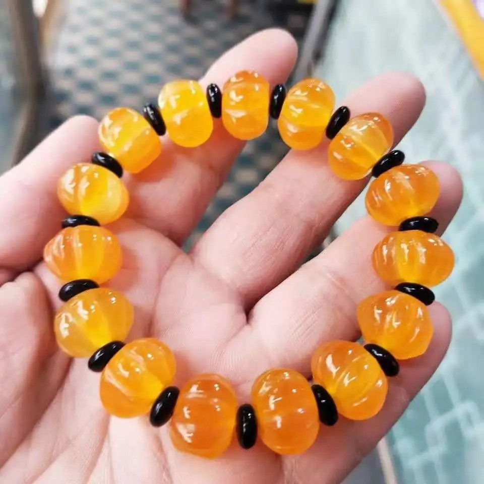 

Натуральный Оригинальный экологичный браслет из нефрита и тыквы, элегантные модные украшения с бусинами ручной полировки для женщин и мужч...