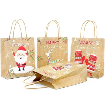 

4PC Christmas Gift Bag Santa Sack Kraft Paper Bag Children Party Gift Box Christmas Decoration New Year