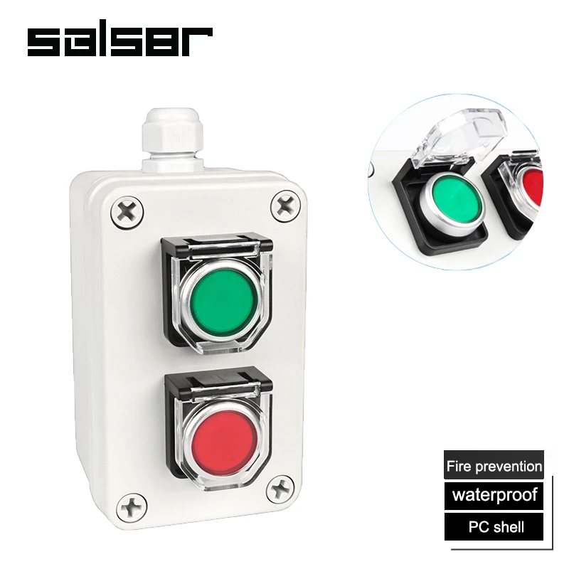 Auto Reset Momentaneo Push Button Switch Con Coperchio Di Protezione Scatola Di Controllo Di Arresto Di Inizio Del Due-Hole 3 Fori Pc Fiamma Ritardant