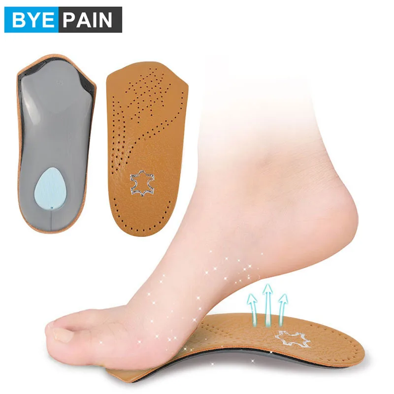 1Pair Orthopedic Insoles Foot Care Leather Shoe Pad Arch Support Flat Foot Correction Heel Pad Breathable Insole Accessoire 1pair foot care heel grips liner microfiber leather cushions inserts for loose shoes shoes too big improved shoe fit comfort