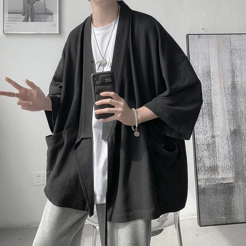 Japanese Style Cotton Linen Shirt Men's Summer Thin Section Three-quarter  Sleeve Wind Road Robe Retro Casual Loose Shirt Jacket Asia  Pacific  Islands Clothing AliExpress