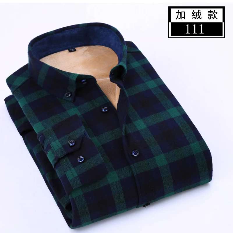 Warm Man Shirt 111 Зимняя фланелевая Мужская рубашка, утолщенная, повседневная, теплая, с длинным рукавом, бархатная, флисовая, синяя, черная, в клетку, английский стиль, мужская рубашка, плюс размер 6XL 5XL - Цвет: Warm Man Shirt 111