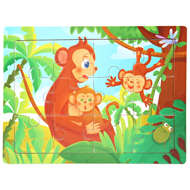 15*11cm 12pcs Wood Puzzle Kids Educational Toys Cartoon Animal/Traffic 3dD Wooden Puzzle Jigsaw Toys For Children Gifts 23