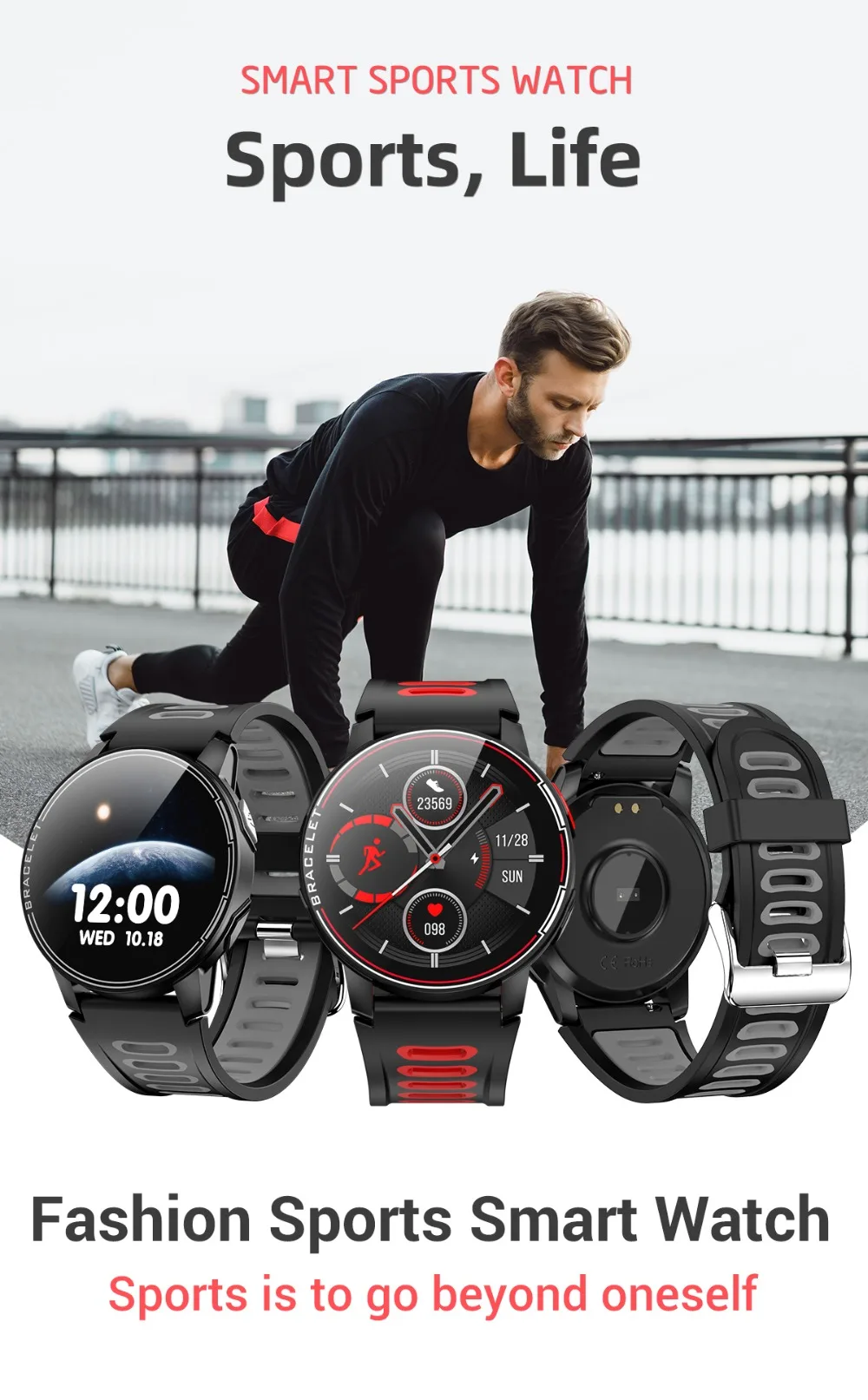 2020 New L6 Smart Watch Ip68 Waterproof Sport Men Women Fitness Tracker Heart Rate Monitor Smart Bracelet