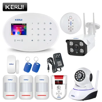 

KERUI W20 2.4-inch TFT Touch Screen Wireless Smoke Smart Home IP Camera WIFI GSM Security Alarm System Burglar Alarm
