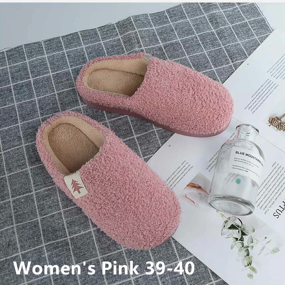 MI Mijia/Нескользящие зимние тапочки; домашняя обувь для мужчин и женщин; парные теплые тапочки; хлопковые комнатные женские тапочки; плюшевые Тапочки - Цвет: Pink 39-40