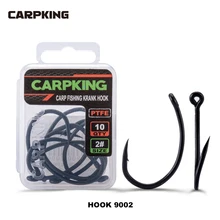 

CARPKING PTFE Coating Hooks High Carbon Stainless Steel 10pcs Barbed Carp Fishing Curve Shanked Fishing Hook Tackle Accessories