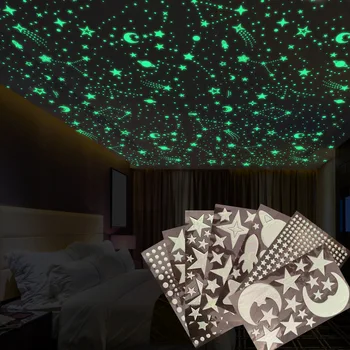 

Zollor 1pc 5pcs/set Glowing Star Spaceship Luminous Bubble Sticker Creative DIY Fluorescent Sticker Removable Ceiling Decoration