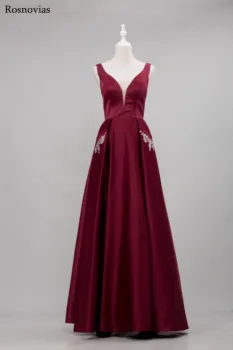 

Burgundy Evening Dresses 2020 Sleeveless Lace Up Back With Pockets Beaded A Line Formal Party Prom Gowns Robe De Soirée Custom