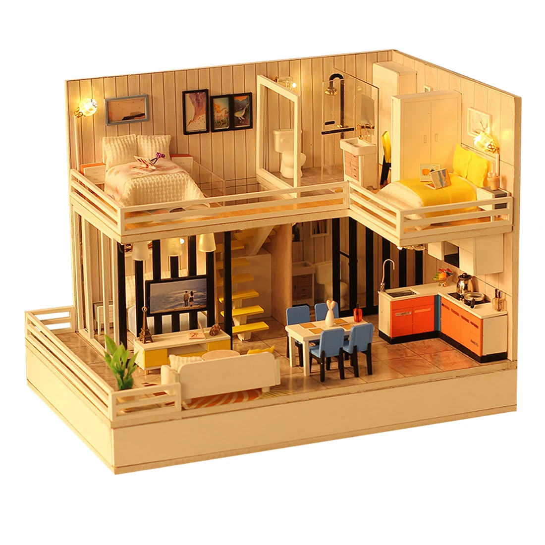 

DIY Cabin Assembled Toy Model Set Villa Wooden Handmade Assembly Doll House With Bluetooth Speaker Function LED Lamp Dust Cover