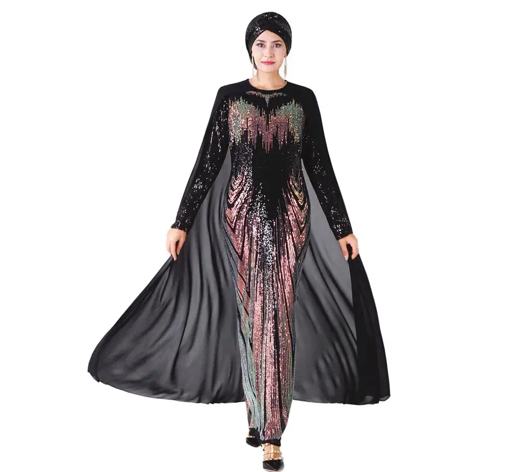 Накидка с пайетками для женщин abaya Длинное Макси платье для вечеринки коктейльное платье мусульманский Дубай Арабский плащ исламский халат кафтан Jilbab одежда мода