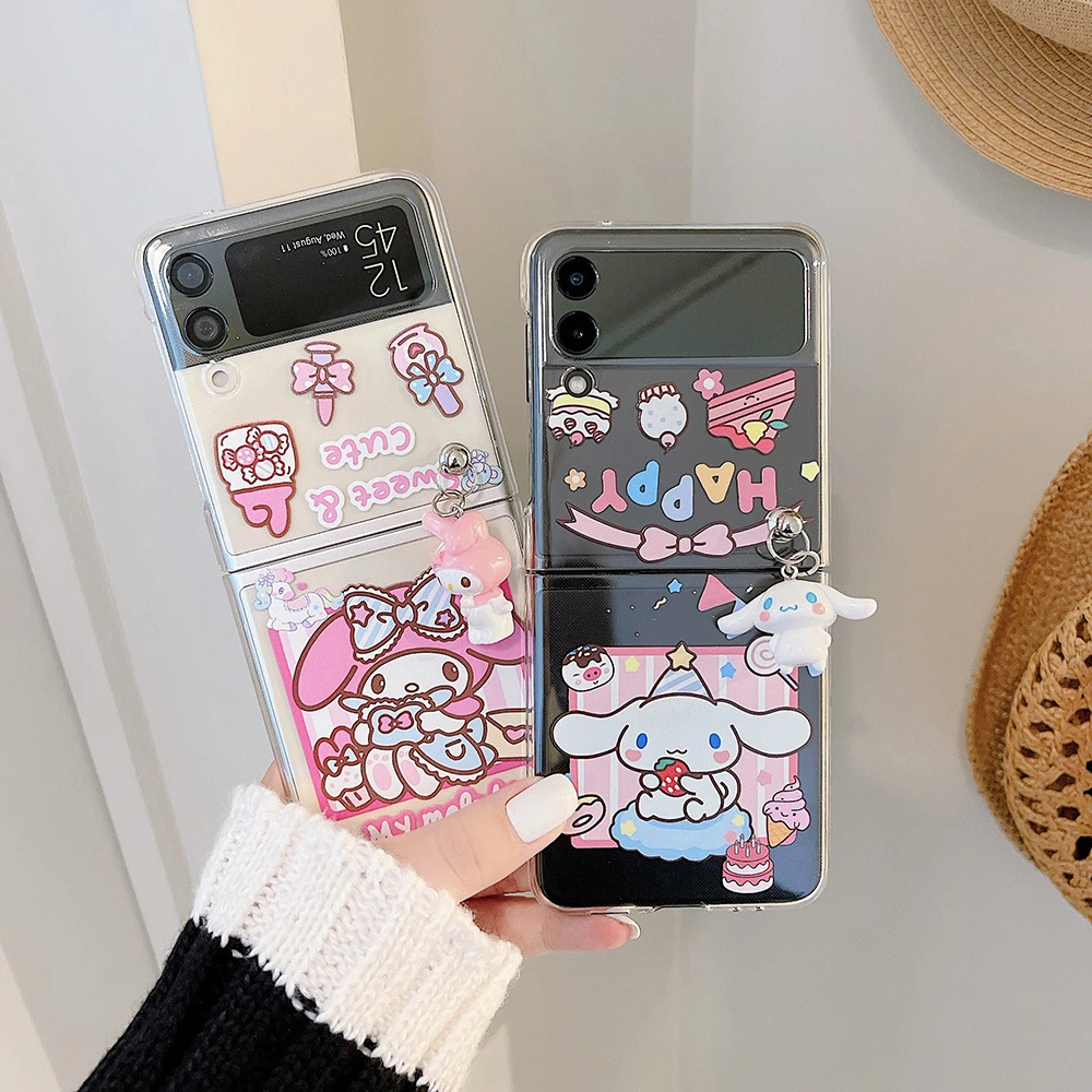 Korea Cartoon Rabbit Dog Clear Hard PC Phone Case For Samsung Galaxy 5G Z Flip3 Women Cute Animal Widget Back Cover Z Flip 3 z flip3 cover