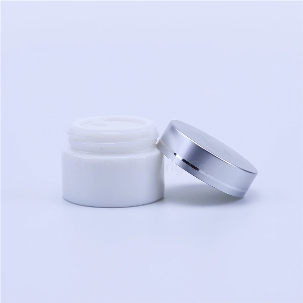 220pcs 30g white Glass Cream Jars Cosmetic Packaging with lid plastic caps& inner liners round empty small glass jars