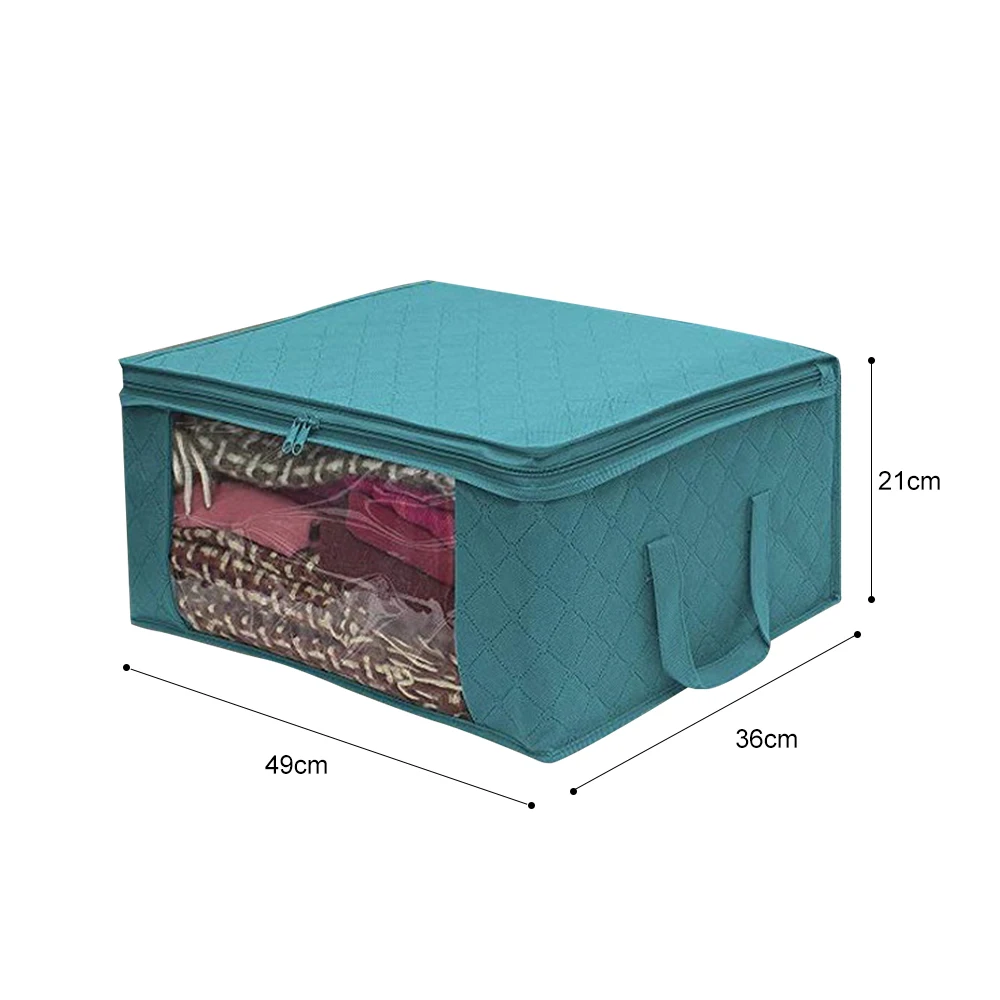 Dozzlor нетканый ящик для хранения складной держатель сумка для хранения с прозрачным окошком, на молнии Одежда Органайзер с ручками 49x36x21 см - Цвет: Blue