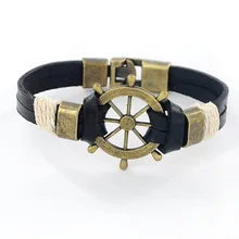 Мужской кожаный сплав рулевой браслеты с колесами Морской браслет матросские браслеты со штурвалом браслет панк ювелирные изделия подарки