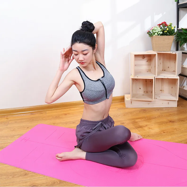 1830*610*6mm TPE Two Color Yoga Mat with Position Line Anti-slip Plank Support Environmental Home Fitness Gymnastics Odorless.