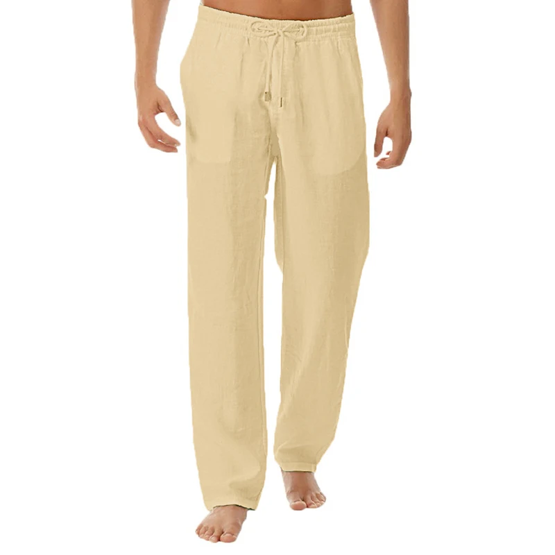 Men's Cotton Line Pants 2021 Summer Fashion Casual Solid Color Straight Loose White Joggers Elastic Waist Plus Size Trousers 3XL dockers pants for men