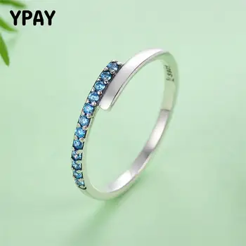 

YPAY Authentic 925 Sterling Silver Ring Ladies Geometric Blue CZ Finger Rings for Women Fine Jewelry Gifts Drop Shipping YMR158