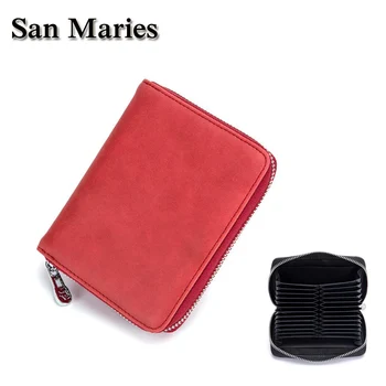 

San Maries Large Capacity RFID Card Holder Leather Zipper Pocket Business Travel Passport Bags Unisex Cards Case Dropshipping