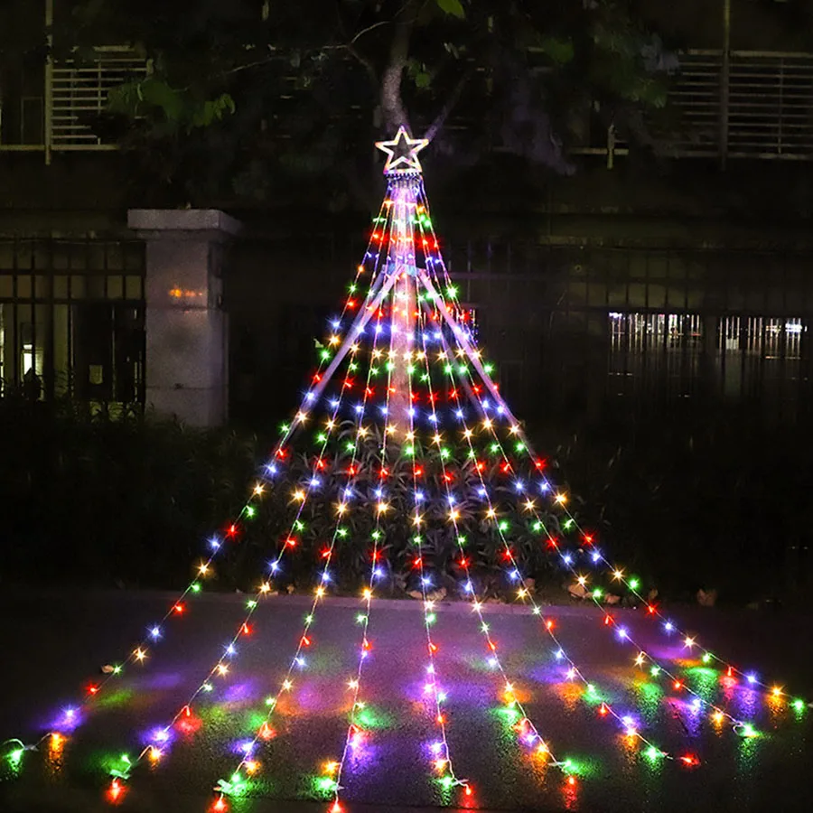thumbnail image 1 of Guirnalda de luces LED tipo cascada de 9 x 3,5 m con forma de carámbano, para bodas, fiestas, jardín, árbol de Navidad, estrellas, 317 luces LED, 1 of 5