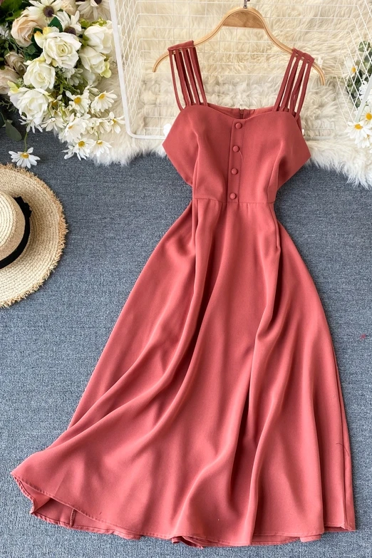 Boho сексуальное платье на тонких бретелях, летние длинные вечерние платья средней длины на каждый день, женские пляжные праздничные Элегантные платья трапециевидной формы, vestido de festa - Цвет: Оранжевый