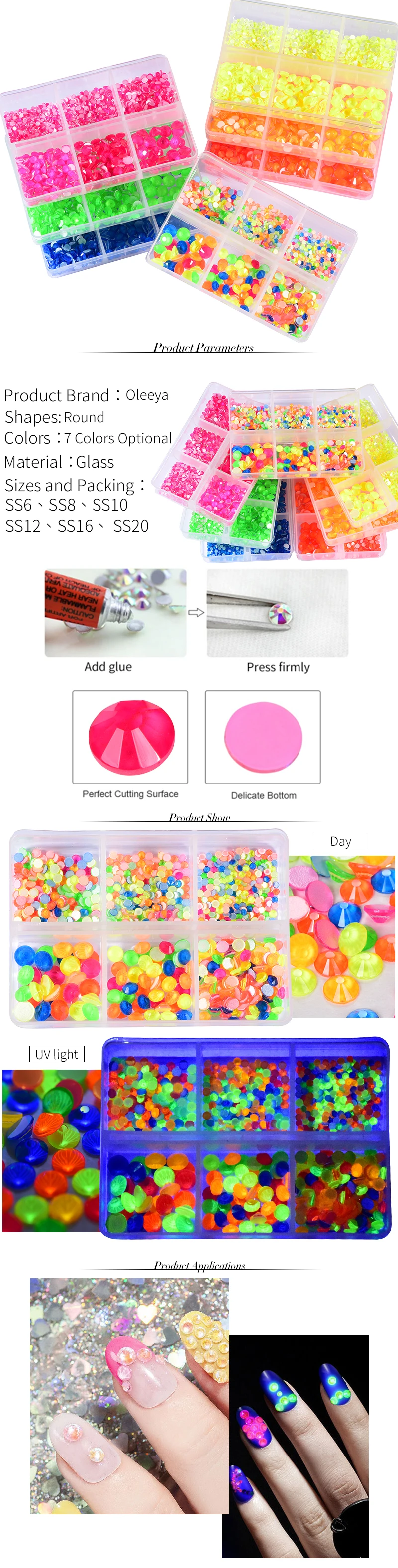 Neon Colors 1000pcs Oleeya New Neon Colors Glass Non hot fix rhinestones