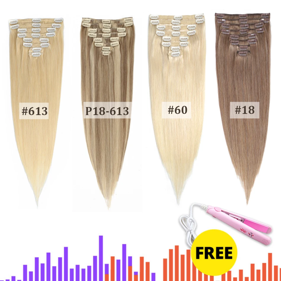 Skup MRSHAIR klip w doczepy z ludzkich włosów prosto 8 zestaw pc maszyna Remy klip Ins z futerkiem brazylijski włosy blond klip 14 16 18 20 22