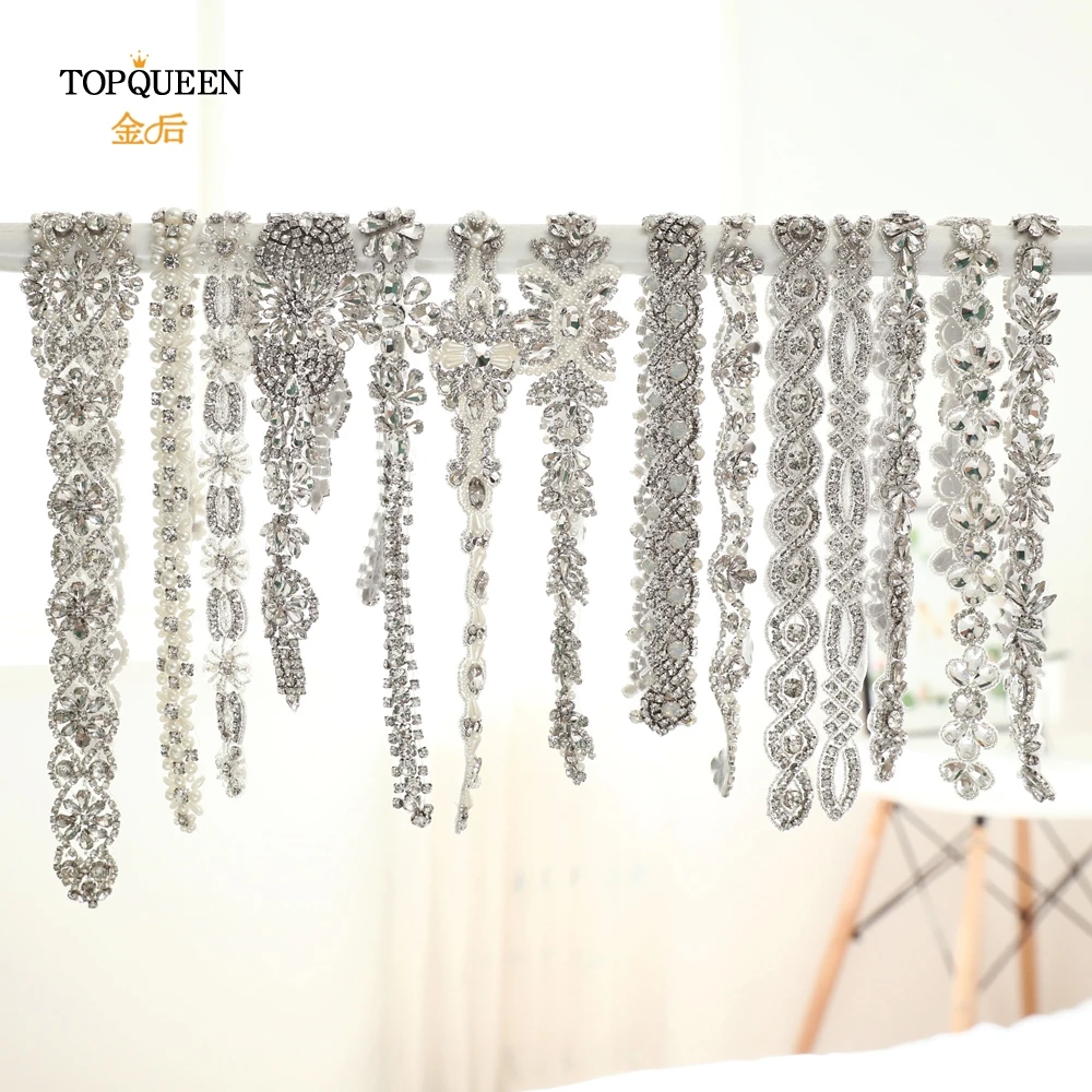 TOPQUEEN S431 стразы, ремни для свадебных платьев, тонкие стразы, пояс для девочек, дешевый вышитый бисером свадебный пояс, лента