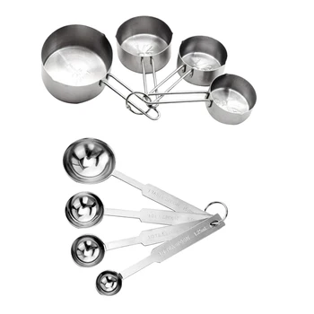 

Stainless Steel Measuring Spoons and Cups Combo, for Baking and Kitchen Gadgets,Set of 8, Silver