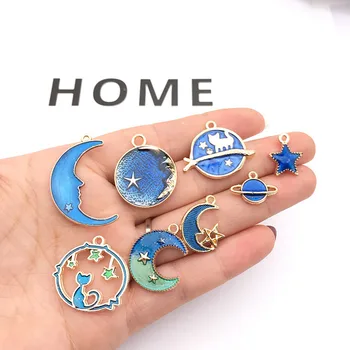 

24Pcs Classic Vintage Blue Moon Star Planet Enamel Charms Pendant For Jewelry Making DIY Bracelet Earrings Necklace Craft