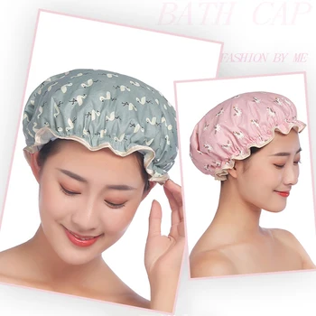 

Elastic Band Woman Bath Caps Double Layers Shower Caps Ruffled Edge Covering Ears Keeping Hair Dry Fitting Perfectly On Head