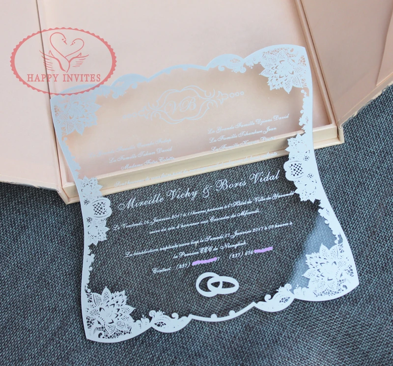 HI1144 - 09 Customized  Light Pink Hard Cover Box Wedding Card with Acrylic Invitation Made in China