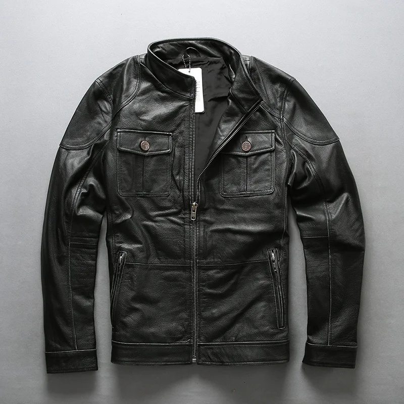 Men's Motorcycle Rider Jacket Genuine Leather Spring Autumn Vintage Black Male High Quality Soft Cowhide Coat | Мужская одежда